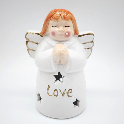 White Angel Figurine 4.5'' Porcelain Star Cut Out ''Love'' Message