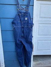 Vtg Carhartt Bib Overalls Mens 42 X 32 Light Wash Denim Carpenter Workwear USA