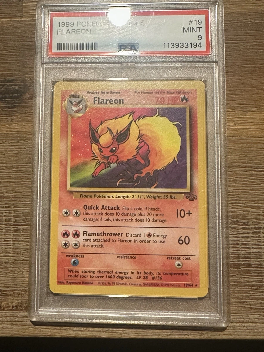 1999 flareon pokemon card Jungle 1st Edition 19/64 PSA 9 MINT (Graded Card) BlueProton If heads Flareon Pokmon TCG Jungle Individual