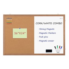 Miou 36x24 Magnetic Whiteboard Cork Board Combo Dry Erase Wood Frame