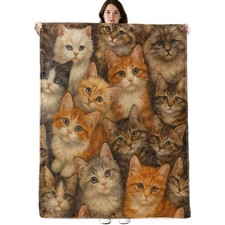 Cute Cat Flannel Throw Blanket Realistic Kittens For Couch 60x50 Inch