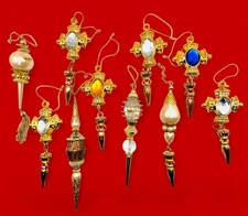 ✨ Vintage Gold-Tone Jewel Drop Ornaments Set of 10 Made in Taiwan