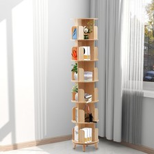 6 Tier Rotating Bookshelf 360 Display Book Shelf Tower Solid Wood Bookcase Shelf