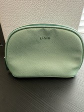 La Mer Aquamarine Zipper Pull Zip Around Makeup Bag Faux Leather New