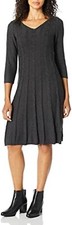 Nine West Dark Gray Cable Knit Sweater Dress V Neck Size Medium Preppy Fall...