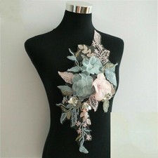 Bestickt Blumen Spitze Patch Applikation Pailletten Netz Glänzend Zum Brautkleid