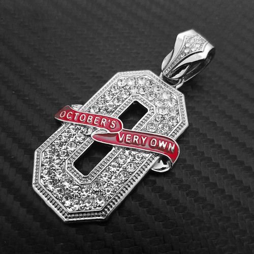Hip Hop Silver Plated OVO O Pendant Full Iced 1 ROW Simulated Diamond Chain Set - Afbeelding 6 van 18