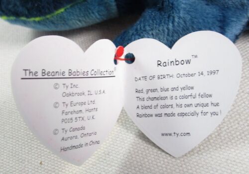 Ty Original Beanie Baby Rainbow the Chameleon Plush with Heart Tag, 1997 - Picture 4 of 5