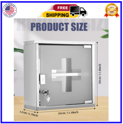 First Aid Wall Cabinet with Lock Medicine Mounted Bathroom Storage Hanging