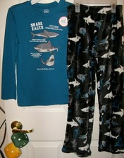 Glow In Dark Shark Facts 2 Piece Flame Resistant Pajama PJ Boys Size 4 / 5 NWT