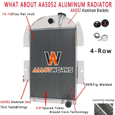 4 Row All Aluminium Radiator Fits 1934-1936 Chevy Conversion Pickup Truck L6 V8
