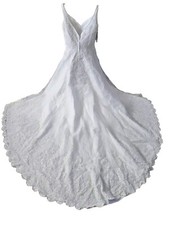 Oleg Cassini Wedding Dress Gown Rn 84270 Size 12 Scalloped Bottom Train Stunner