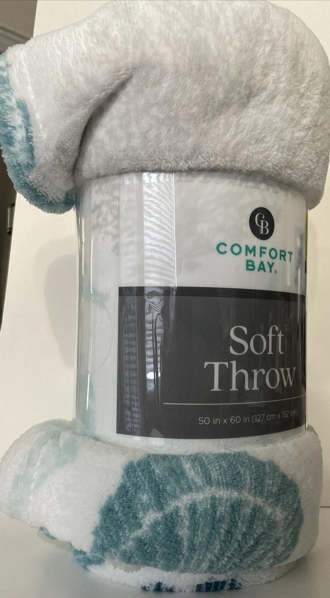 Comfort bay soft throw white with teal and shells . 50 X 60 eBay