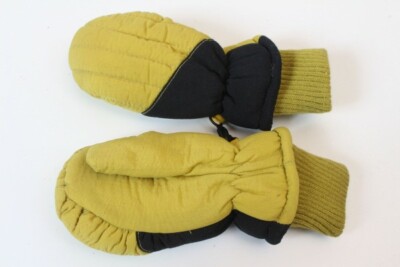 vintage gloves mittens unworn mustard black nylon size 3
