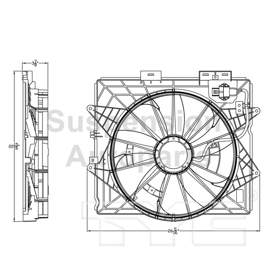 Ventilador de radiador y condensador doble TYC para Cadillac CTS_SU 2009 2010 2011 2012 2013 Foto 4 de 4