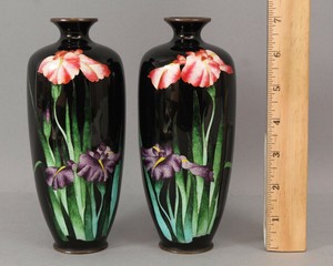 Antique SIGNED Ota Toshiro Meiji Miniature Japanese Foil Orchid Cloisonne Vases