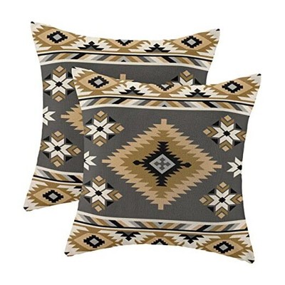 Boho Aztec Pillow Covers 18 x 18 Inch Set of 2 18x18 Inch Black Grey Brown