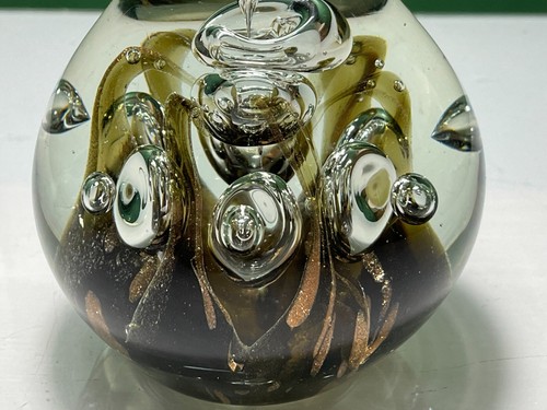 LARGE MURANO STYLE BROWN & COPPER WISPS & BUBBLES TEARDROP ART GLASS PAPERWEIGHT - Picture 5 of 11