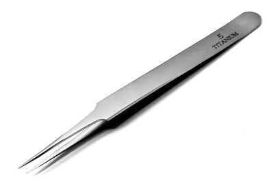 Titanium Tweezers Ultra Fine Tip #5 Non Magnetic Precision Tweezer 4-3/4'' Long 