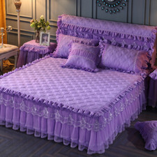 1x Lace Floral Bed Skirt Dust Ruffle Bedspread Chic Bedding Decor Princess Multi