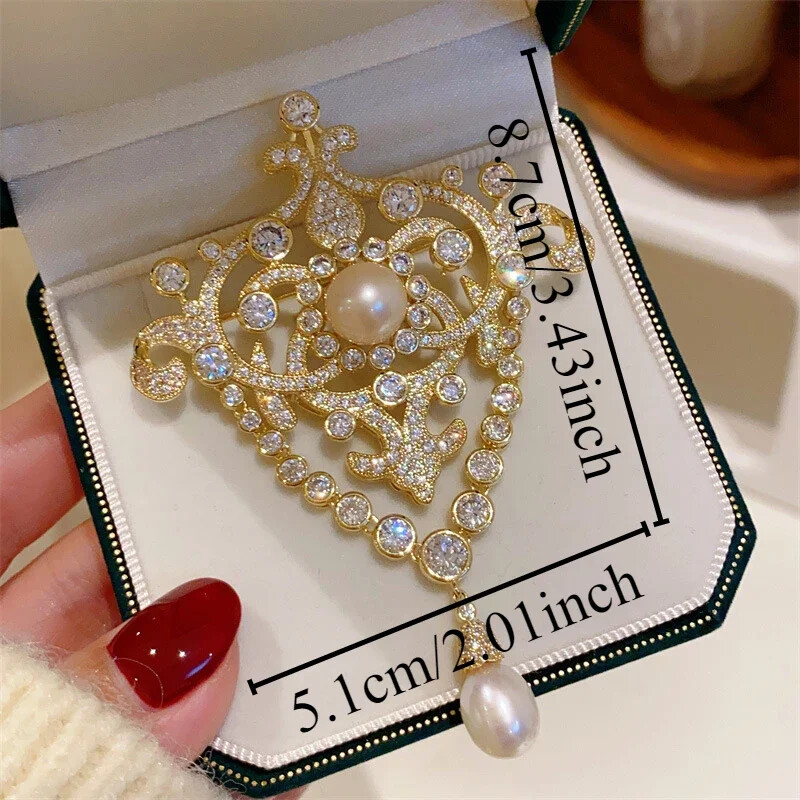 Luxury Freshwater Pearl Tassel Brooches for Women Elegant Vintage
