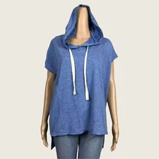 Umgee Hooded Tunic Shirt Top SMALL Oversized Loose Fit Heather Blue Cotton Blend
