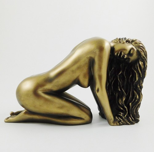 Erotic Nude Kneeling Submissive Naked Female Figurine Statue Ornament Bronzed - Picture 2 of 7