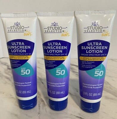 Lot of 3 Studio Selection Sunscreen Lotion SPF 50 Broad Spectrum 3 oz EXP  2/25