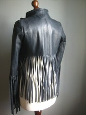 Kate Moss Leather Jacket Topshop Fringe Tassle Navy Cowboy Biker Real 8