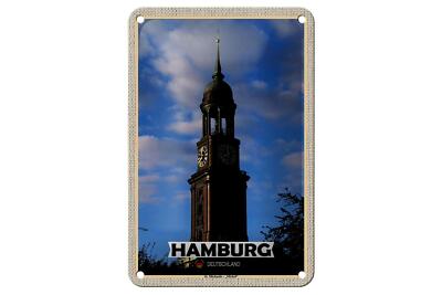 Blechschild Städte Hamburg St. Michaelis Michael 12x18 cm Deko Schild