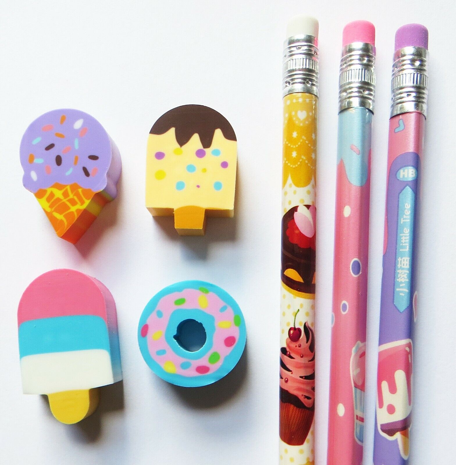 Set of pencils and erasers Free Shipping New kawaii Cakes stationer Desserts New Free Shipping