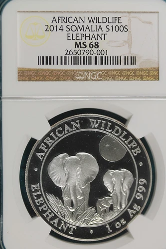 2014 NGC MS68 African Wildlife Somalia ELEPHANT 1oz 999!! #B1788