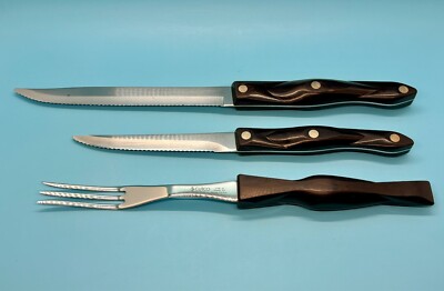 Lot of 3 Cutco - 1726 Turning Fork, 1721 Trimmer, 1729 Petite Carver Dark Brown