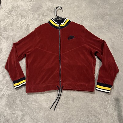 Nike Track Jacket Women's Large Red Full Zip Retro Velour Athletic