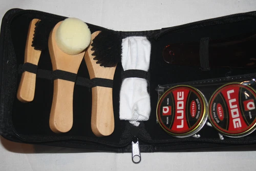 Schuhputztasche Stoff  Schuhputzset, Reiseset Lude unbenutzt OVP Vintage Alt