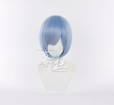Anime Re:From Zero Rem Cosplay Perücken kurz hellblau Bob Haare hitzebeständig