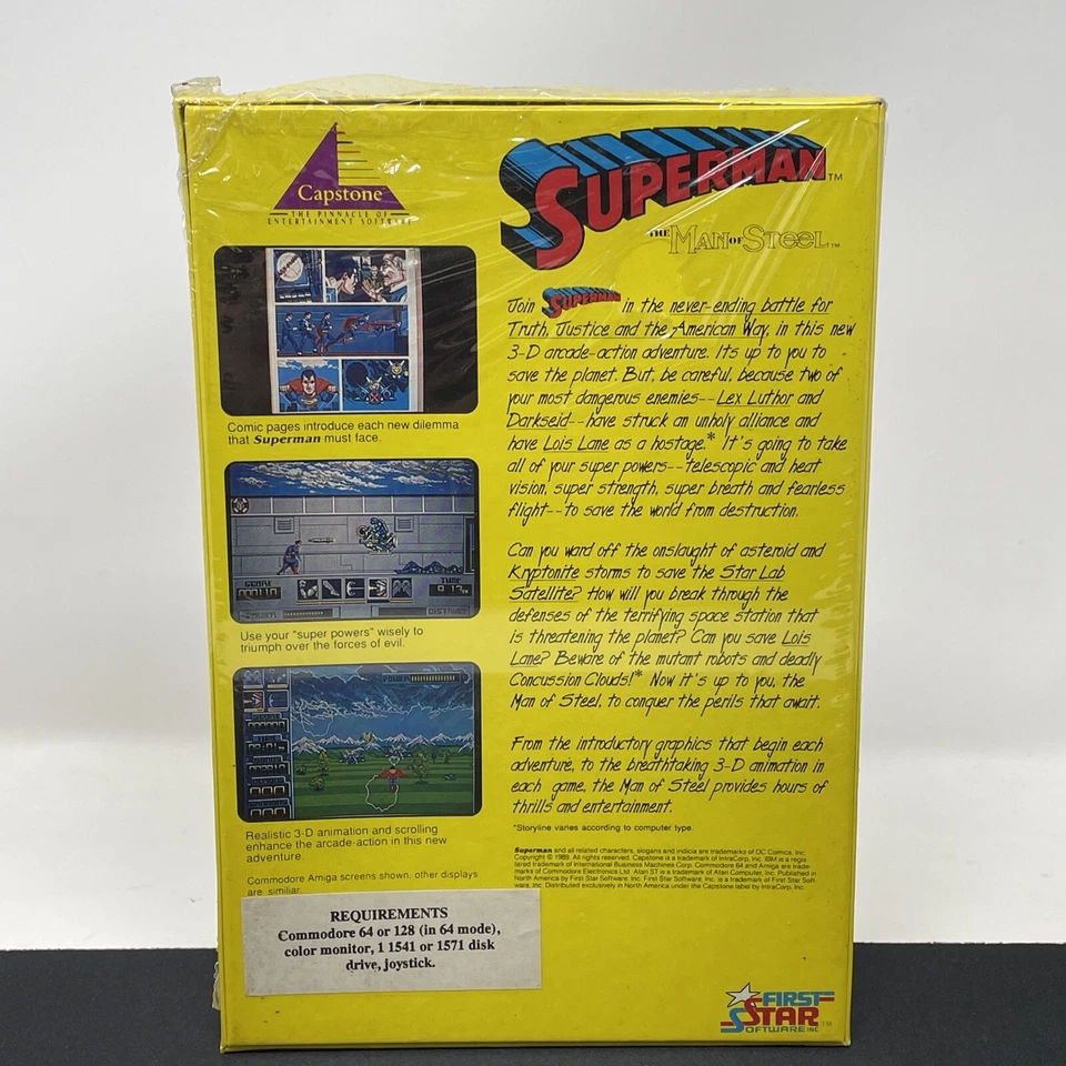 VTG NEW NOS SEALED Superman Commodore 64 C64 DC Comics 1989 *READ: Seal Wear* - Image 2 of 4