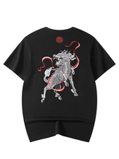 Niepce Men’s Raging Kirin Embroidery Graphic Tee Japanese Streetwear T-Shirt