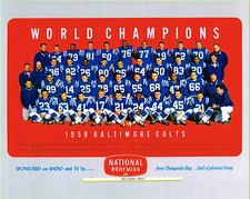 JOHNNY UNITAS NATIONAL BOHEMIAN NATTY BOH 1958 COLTS CHAMPIONS COLTS 16X20 PHOTO