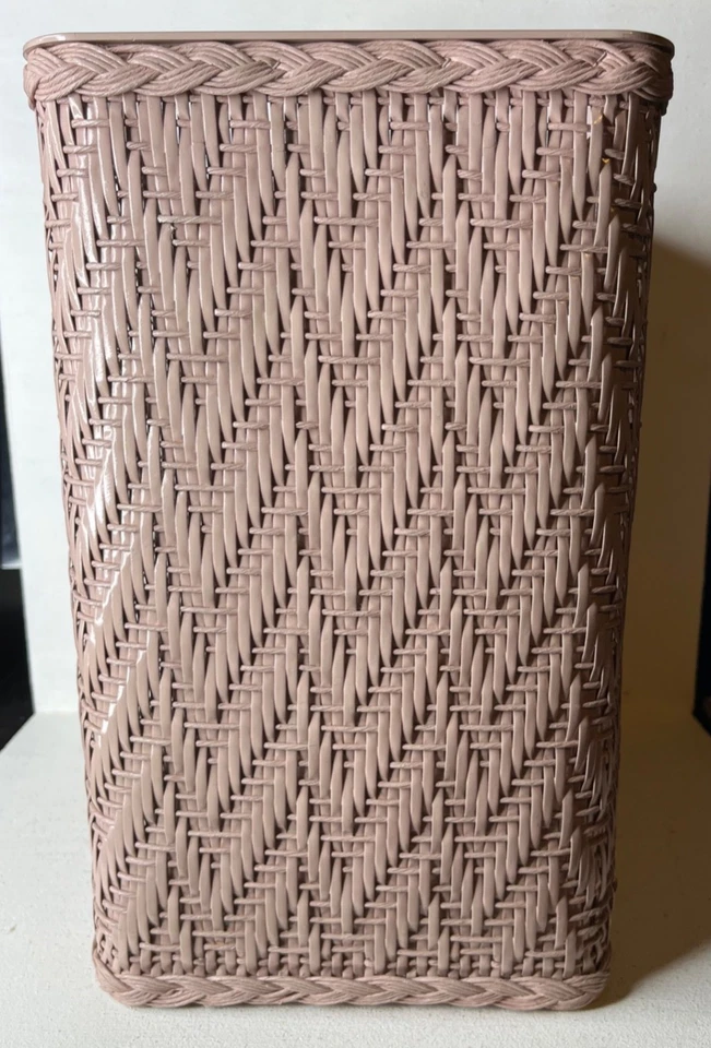 Vintage Lavender Purple Mauve Woven Wicker Trash Can Wastebasket Rectangle 12" - Image 4 of 4