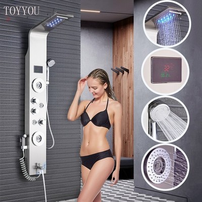 ELLO&ALLO Stainless Steel LED Shower Panel Tower Rain Massage System Body Jets