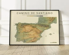 Camino de Santiago Topographic Map Poster (All Routes) | Way of Saint James Gift