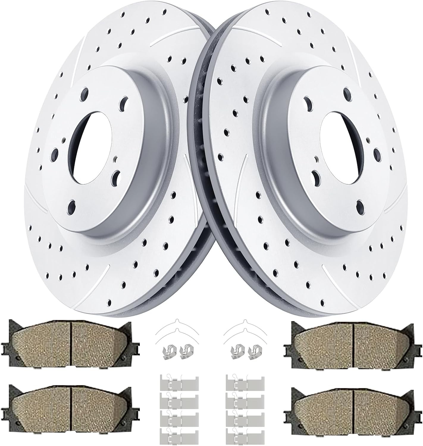 Front Drilled and Slotted Brake Rotors Ceramic Brake Pads Brake Kit Replacement