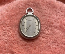 SEIKO Quartz Oval Silver Pocket Watch Analog Women's Small Size Made in Japan