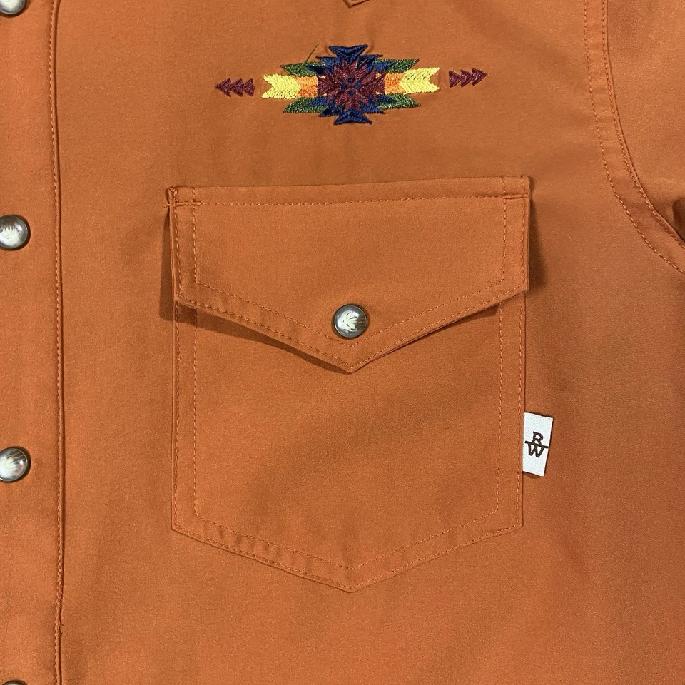 Rowel Western 4 Vías Elastizado Manga Larga Perla Bordado a Presión Naranja Para Hombre’s M Foto 2 de 4