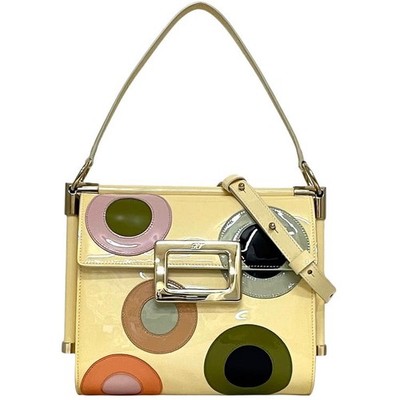 Pre-owned Roger Vivier 2-way bag in cream, beige, and multicolored enamel.