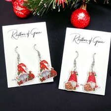 Christmas Gnome Dangle Earrings   Whimsical Holiday Dangle Jewelry