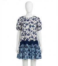 Entro Floral Print Ric Rac Trim Dress Blue