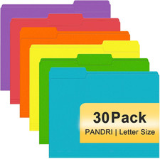 30 Pack Letter Size File Folders 1/3 Cut Tabs 6 Assorted Colors Office School