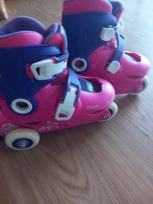 Oxelo Play Rollschuhe pink blau weiß mit Schnallenverschluss